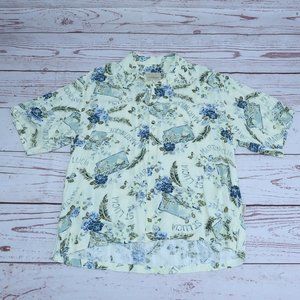 Straight Down Hawaiian SILK Yellow Floral Shirt Size Large Mens